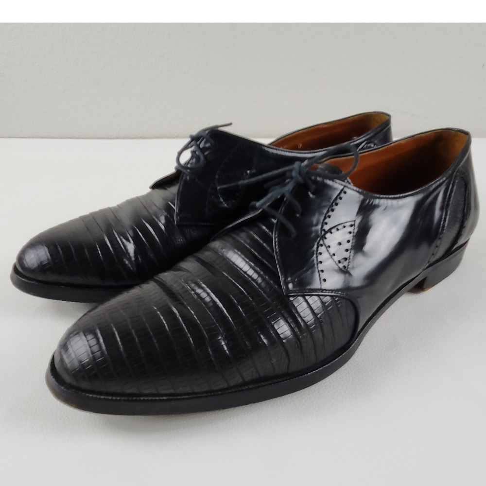 Davanzati Lizard Skin Oxfords 12 Black Italian Handmade Luxury Dress Shoes